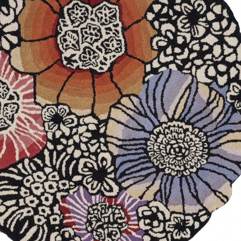 6' Round Red and Black Floral Blossom Area Rug-Area Rugs-DECOROLALA