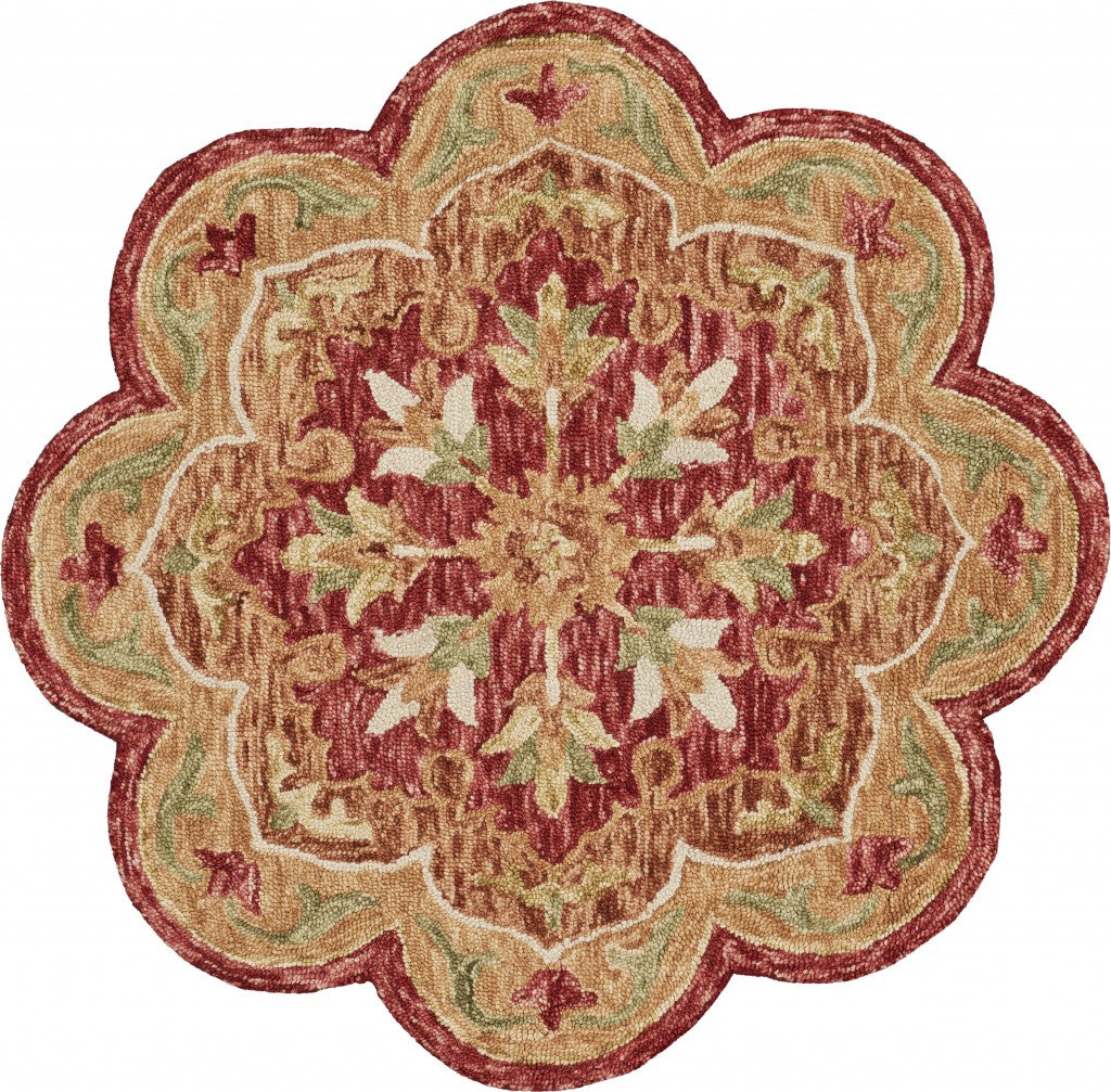 6' Round Rustic Red Scalloped Edge Area Rug-Area Rugs-DECOROLALA