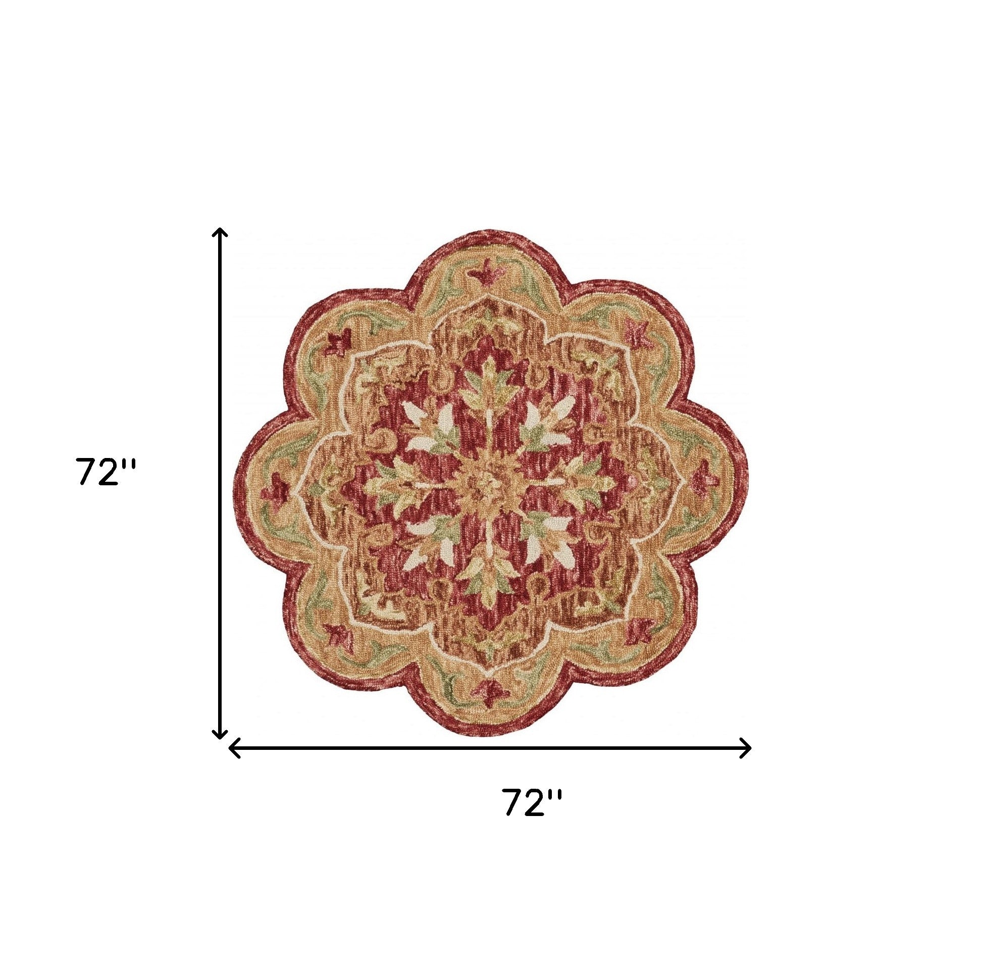 6' Round Rustic Red Scalloped Edge Area Rug-Area Rugs-DECOROLALA