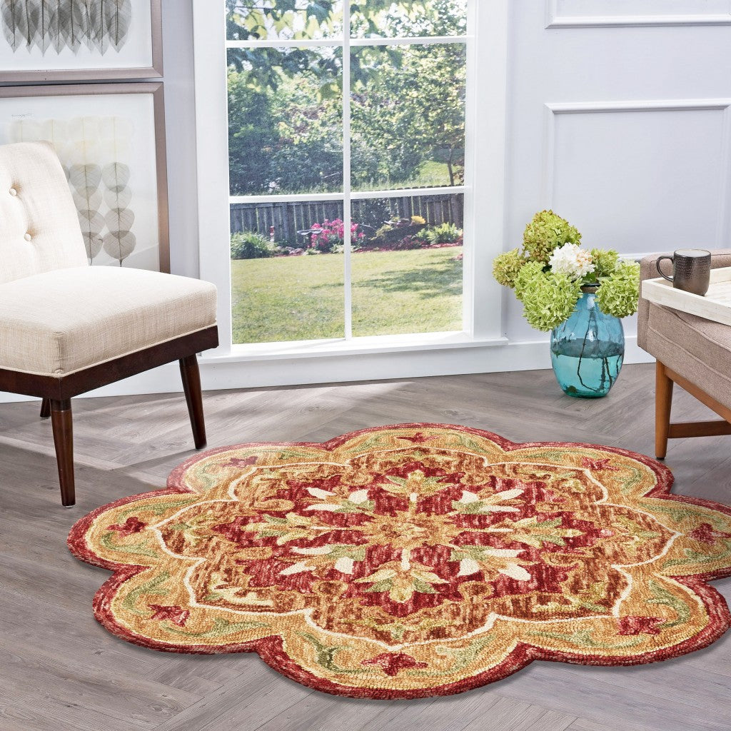 6' Round Rustic Red Scalloped Edge Area Rug-Area Rugs-DECOROLALA