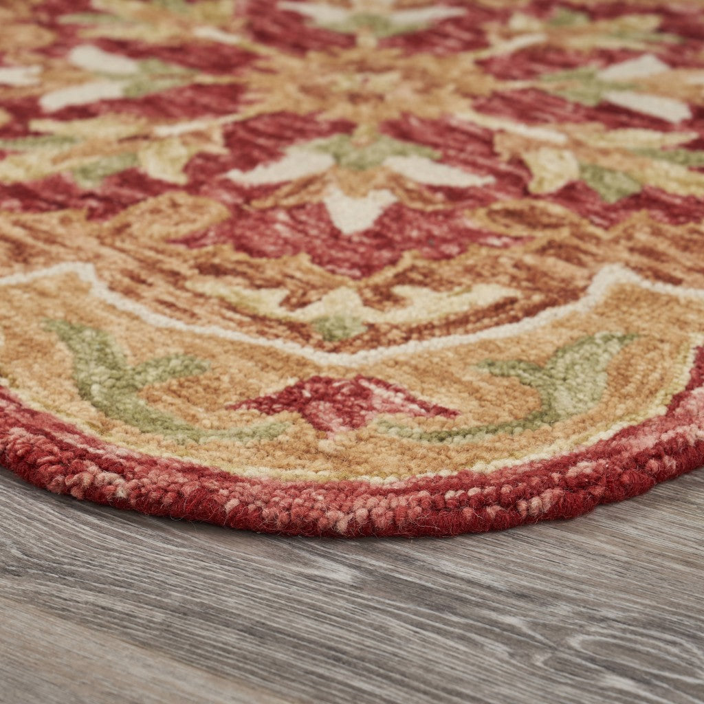 6' Round Rustic Red Scalloped Edge Area Rug-Area Rugs-DECOROLALA