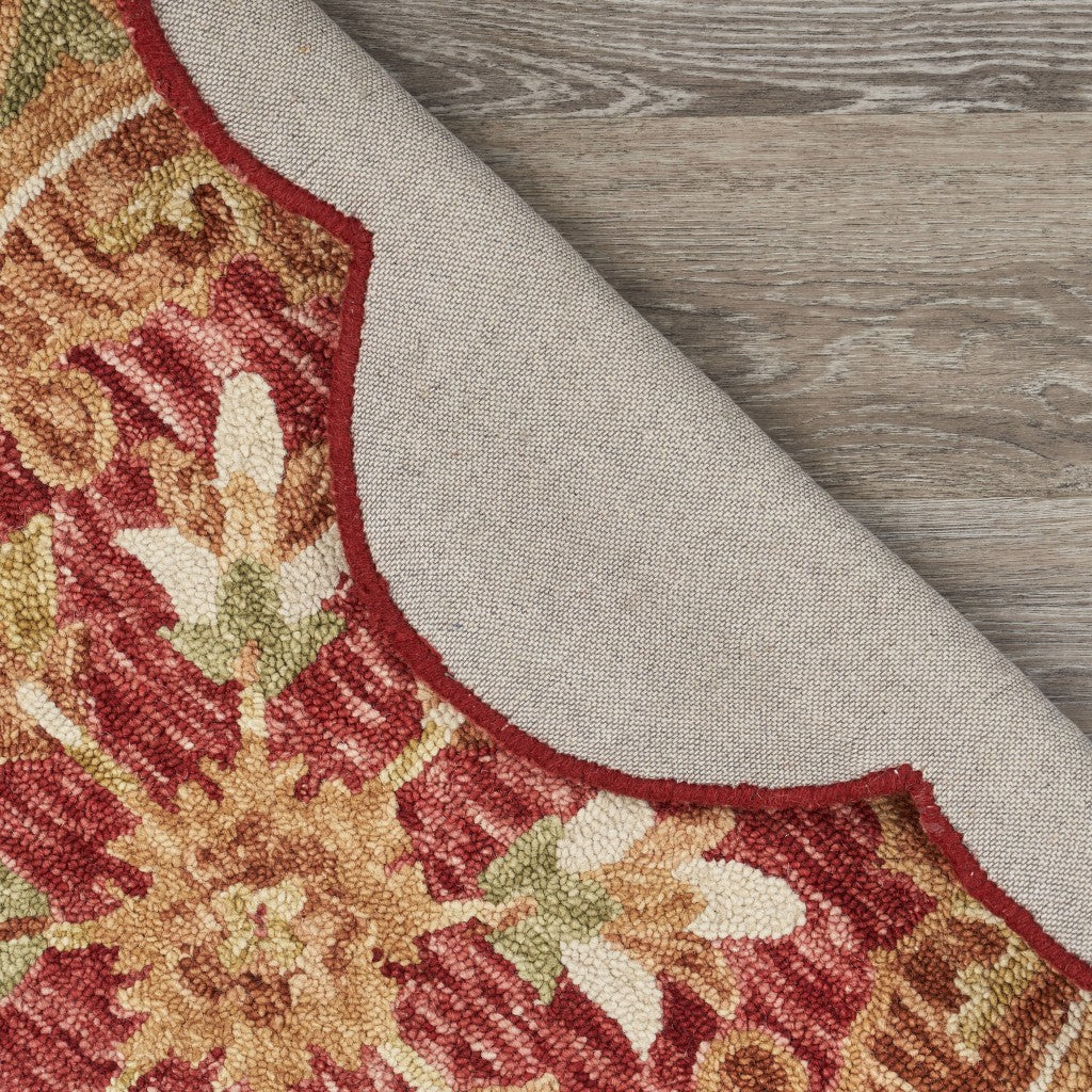 6' Round Rustic Red Scalloped Edge Area Rug-Area Rugs-DECOROLALA