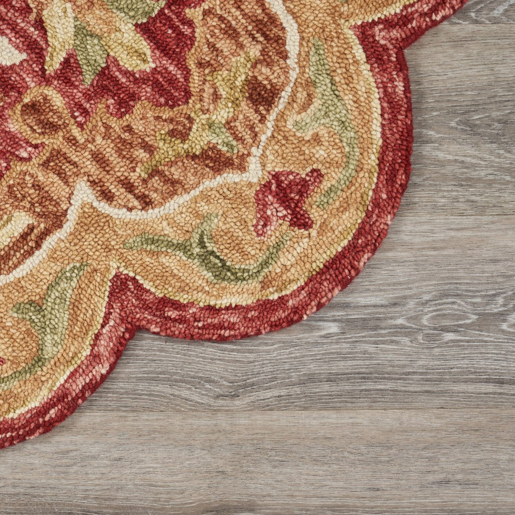 6' Round Rustic Red Scalloped Edge Area Rug-Area Rugs-DECOROLALA