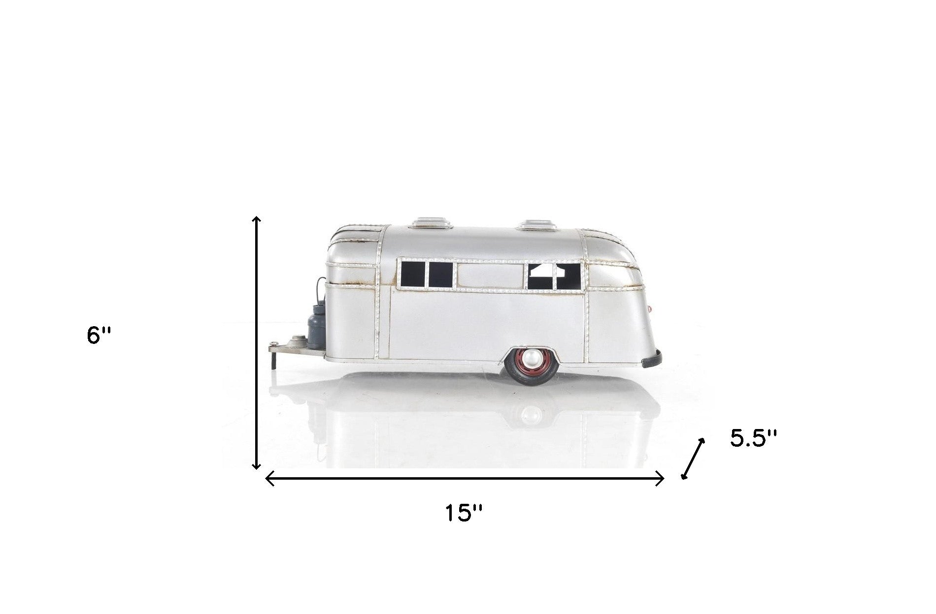 6" Silver Metal Hand Painted Silver Camping Trailer Model Car-Sculptures-DECOROLALA
