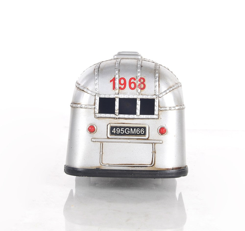 6" Silver Metal Hand Painted Silver Camping Trailer Model Car-Sculptures-DECOROLALA