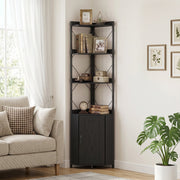 6-Tier 71" Tall Freestanding Bookshelf with Cabinet and Metal Frame-Black-Bookcases-DECOROLALA