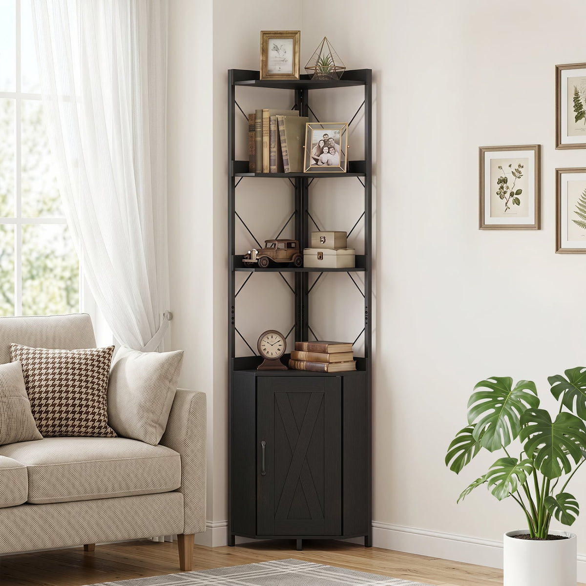 6-Tier 71" Tall Freestanding Bookshelf with Cabinet and Metal Frame-Black-Bookcases-DECOROLALA