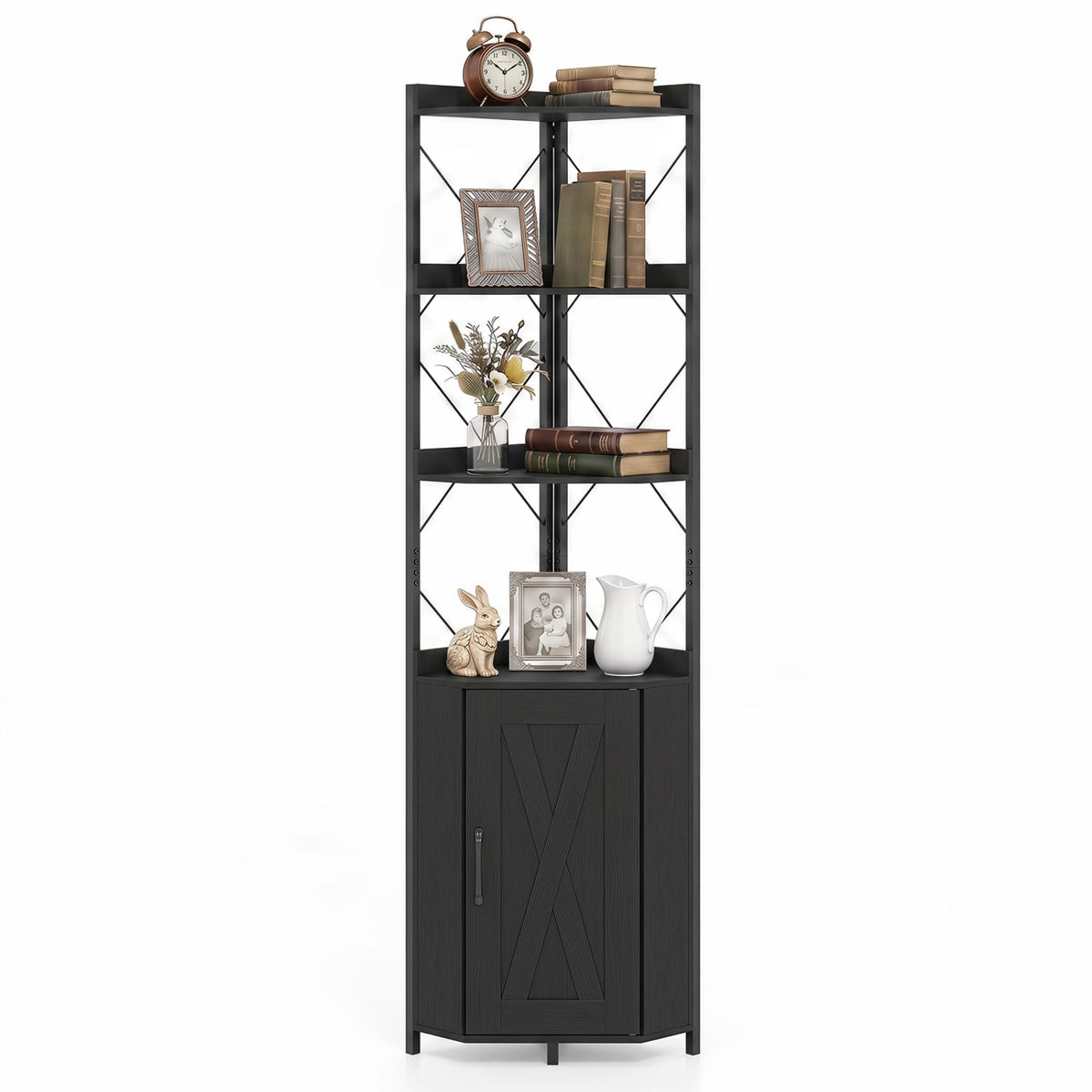 6-Tier 71" Tall Freestanding Bookshelf with Cabinet and Metal Frame-Black-Bookcases-DECOROLALA