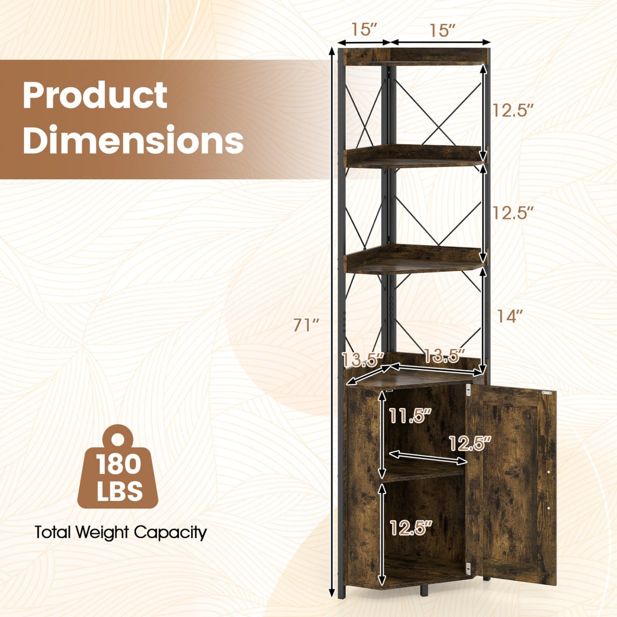 6-Tier 71" Tall Freestanding Bookshelf with Cabinet and Metal Frame-Black-Bookcases-DECOROLALA