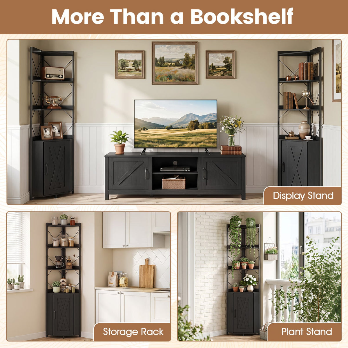 6-Tier 71" Tall Freestanding Bookshelf with Cabinet and Metal Frame-Black-Bookcases-DECOROLALA