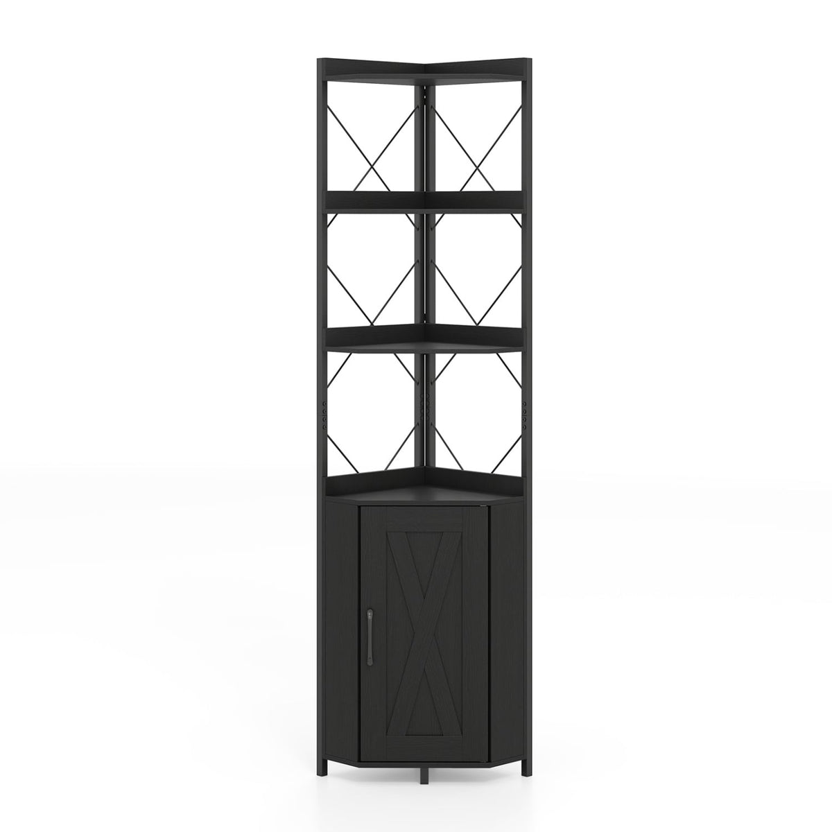 6-Tier 71" Tall Freestanding Bookshelf with Cabinet and Metal Frame-Black-Bookcases-DECOROLALA
