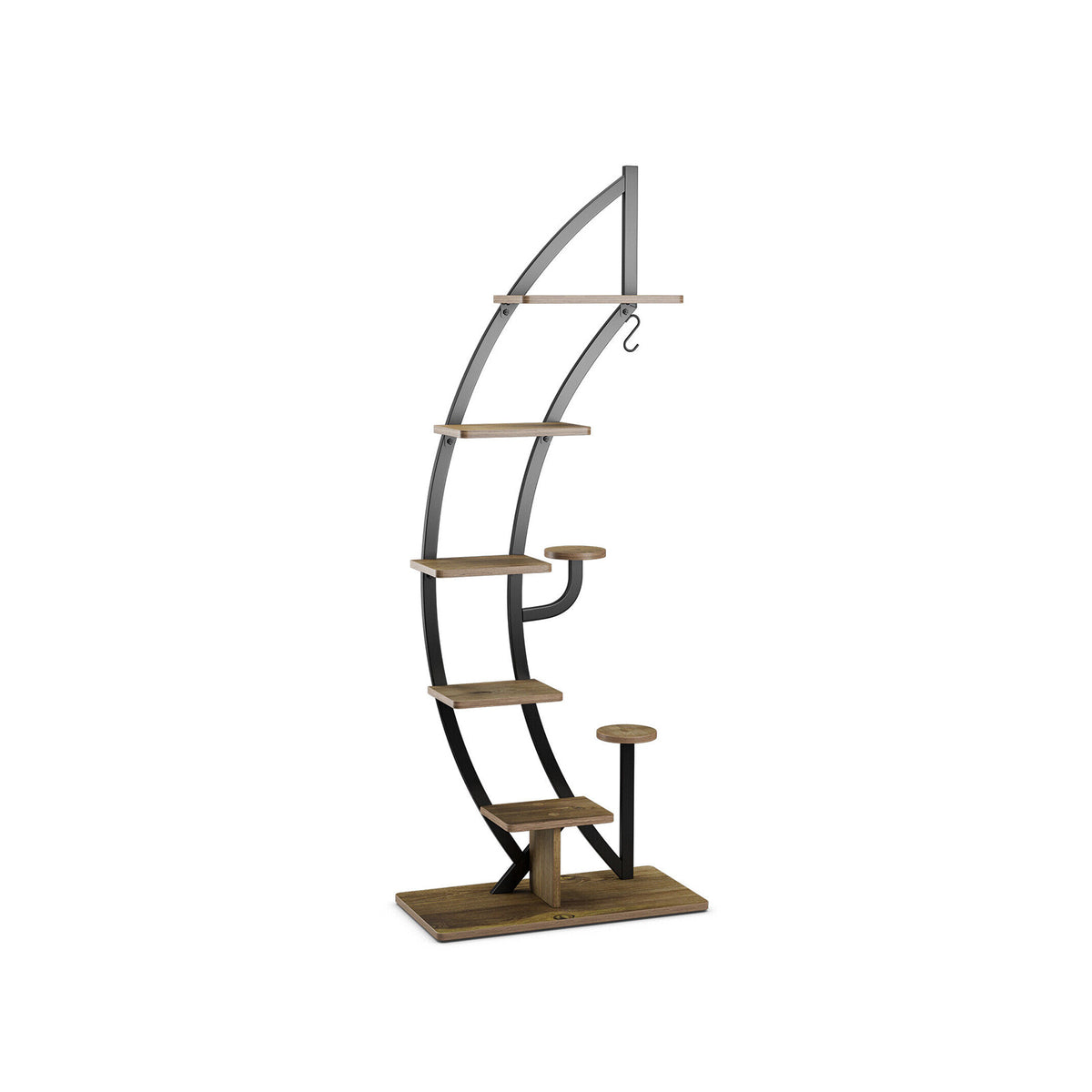 6 Tier 9 Potted Metal Plant Stand Holder Display Shelf with Hook-Natural-Plant Stands-DECOROLALA