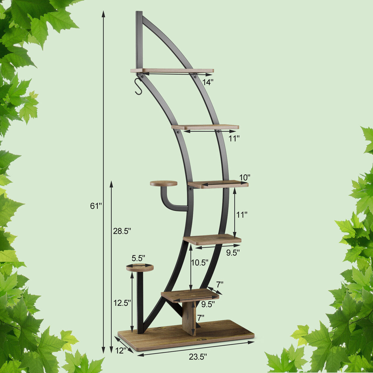 6 Tier 9 Potted Metal Plant Stand Holder Display Shelf with Hook-Natural-Plant Stands-DECOROLALA