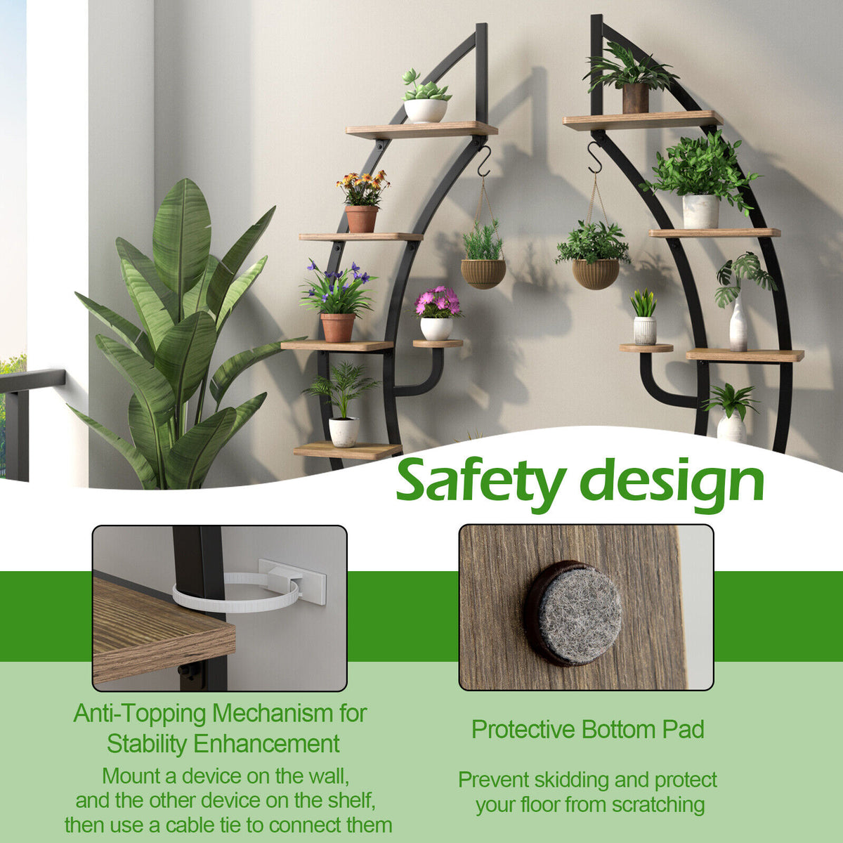 6 Tier 9 Potted Metal Plant Stand Holder Display Shelf with Hook-Natural-Plant Stands-DECOROLALA