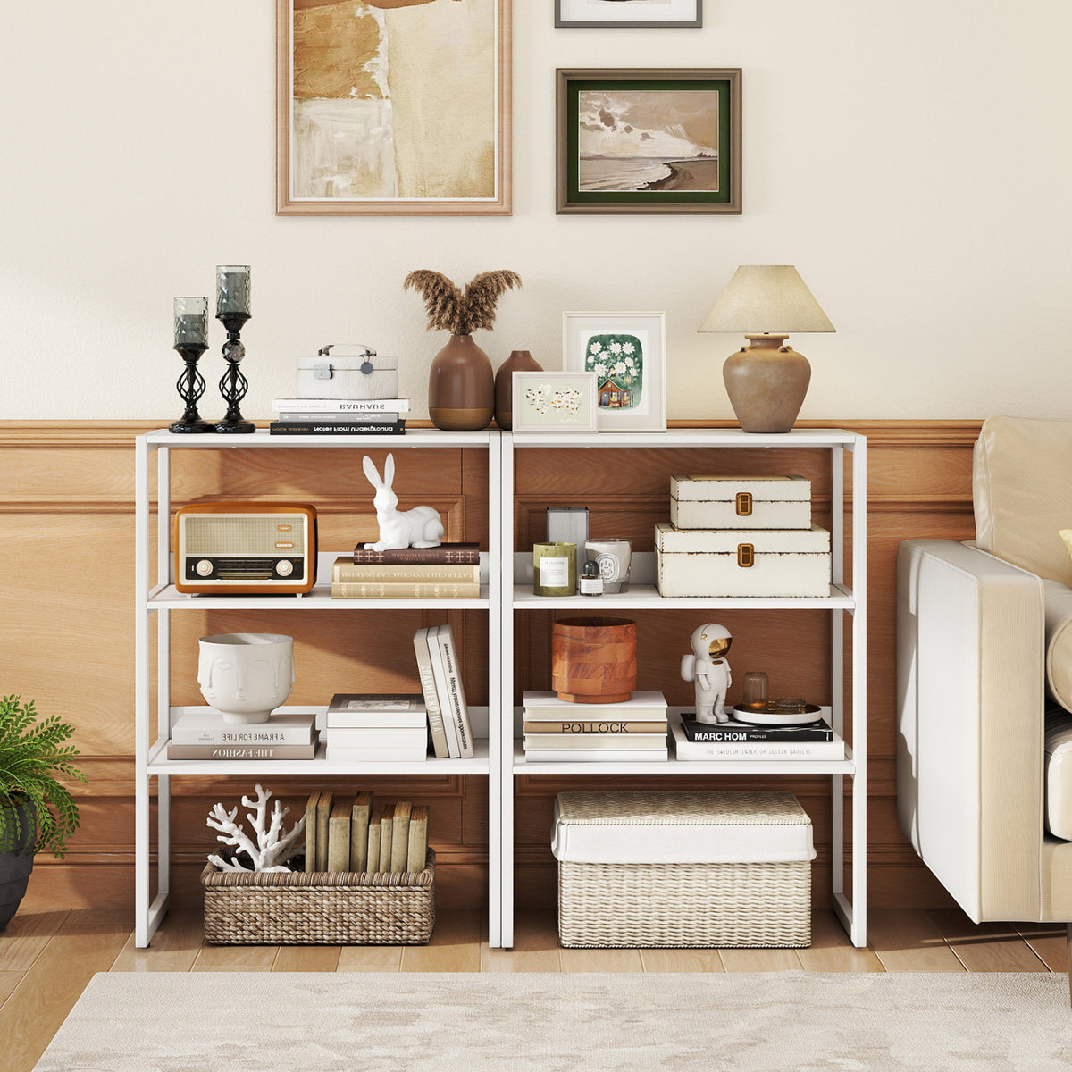 6-Tier Book Shelf with Metal Frame and 4 Anti-Tipping Kits Detachable Shelves-White-Bookcases-DECOROLALA