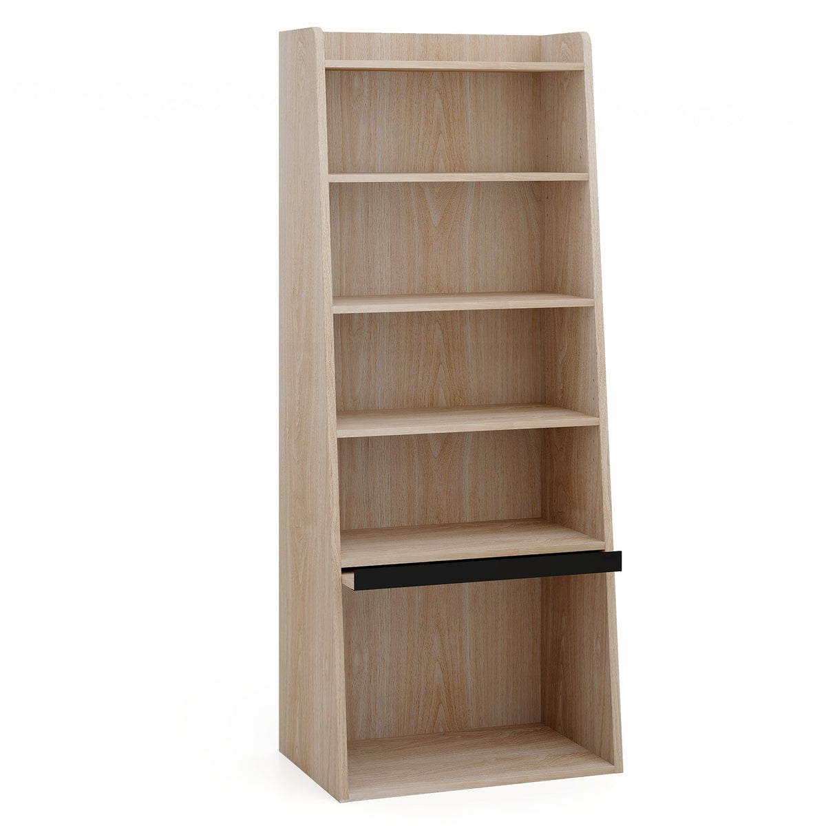 6-Tier Bookcase Freestanding Ladder Bookshelf with 2 Adjustable Shelves and Flip Up Door-Natural-Bookcases-DECOROLALA