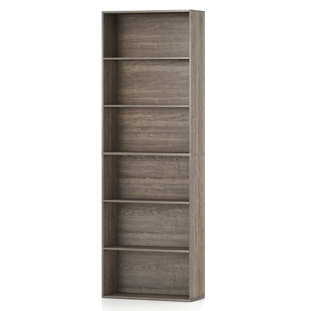 6-Tier Bookcase with 6 Open Shelves and Anti-Toppling Kits-Gray-Bookcases-DECOROLALA