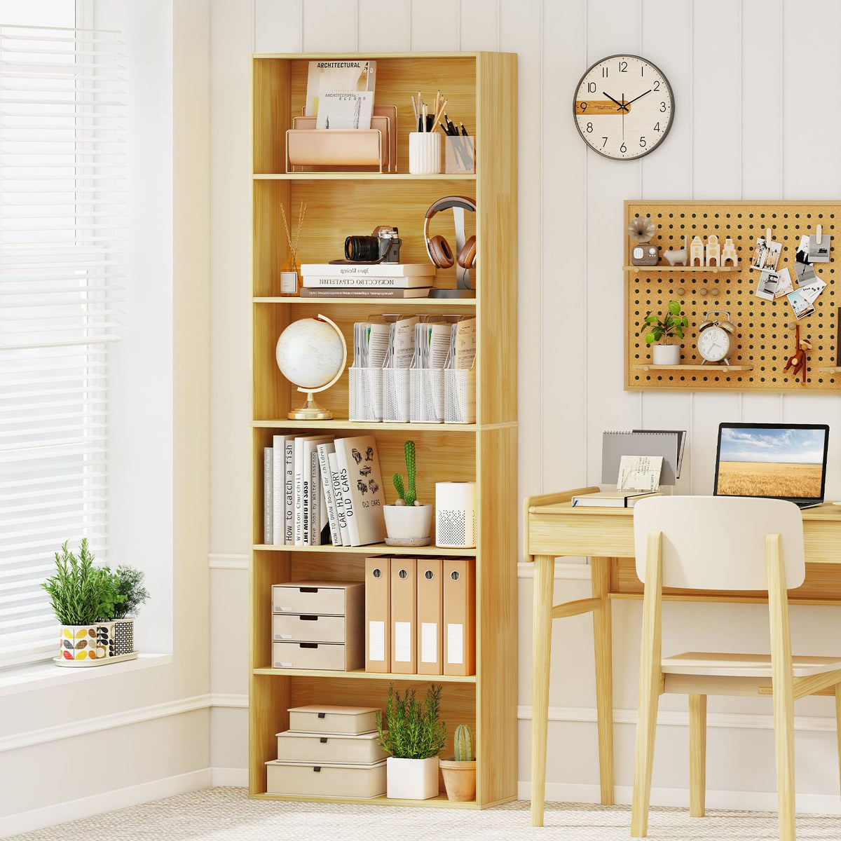 6-Tier Bookcase with 6 Open Shelves and Anti-Toppling Kits-Wood-Bookcases-DECOROLALA