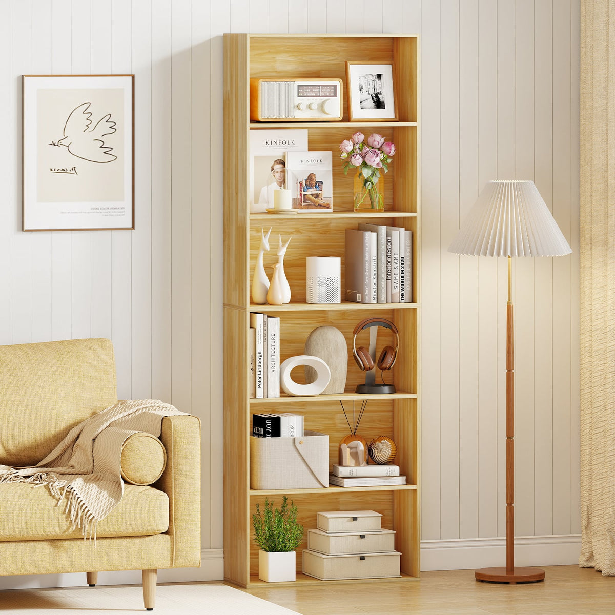 6-Tier Bookcase with 6 Open Shelves and Anti-Toppling Kits-Wood-Bookcases-DECOROLALA
