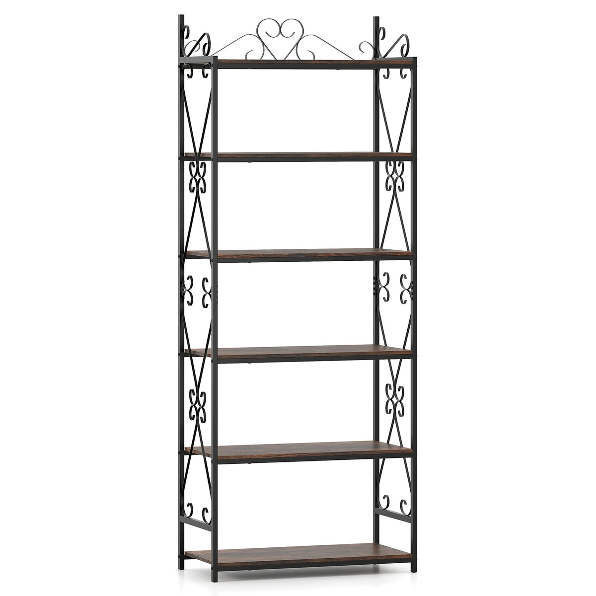 6-Tier Bookshelf Industrial Bookcase with 2 Anti-Tipping Kits and Metal Frame-Rustic Brown-Bookcases-DECOROLALA