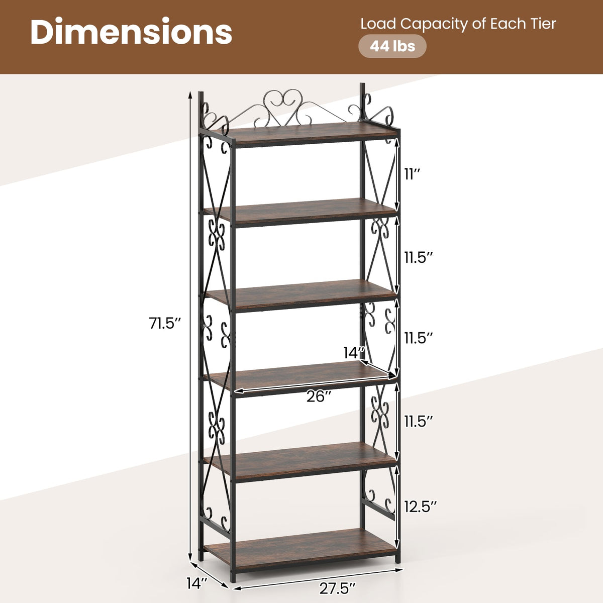 6-Tier Bookshelf Industrial Bookcase with 2 Anti-Tipping Kits and Metal Frame-Rustic Brown-Bookcases-DECOROLALA