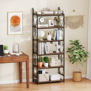6-Tier Bookshelf Industrial Bookcase with 2 Anti-Tipping Kits and Metal Frame-Rustic Brown-Bookcases-DECOROLALA