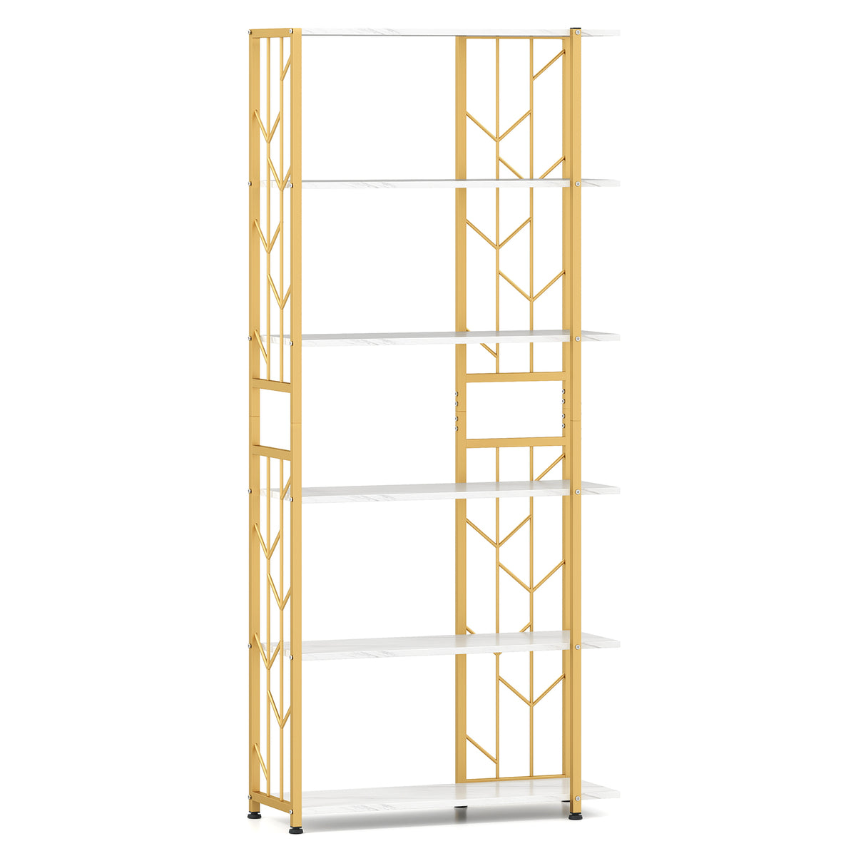 6-Tier Bookshelf Modern Geometric Bookcase with Heavy-duty Metal Frame and Anti-tipping Kits-White-Bookcases-DECOROLALA