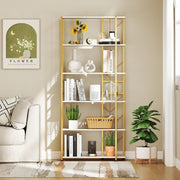6-Tier Bookshelf Modern Geometric Bookcase with Heavy-duty Metal Frame and Anti-tipping Kits-White-Bookcases-DECOROLALA