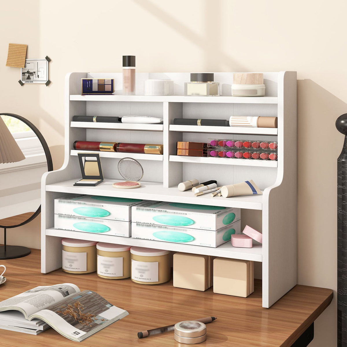 6-Tier Compact Storage Rack with 4 Removable Shelves for Small Spaces Home Office-White-Bookcases-DECOROLALA