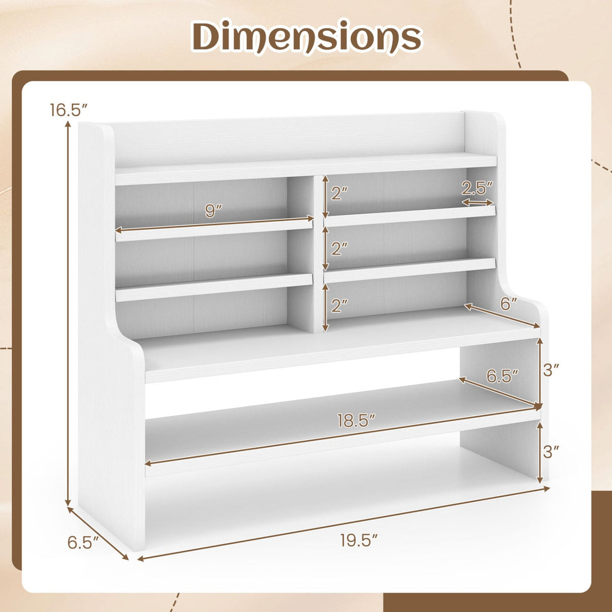 6-Tier Compact Storage Rack with 4 Removable Shelves for Small Spaces Home Office-White-Bookcases-DECOROLALA