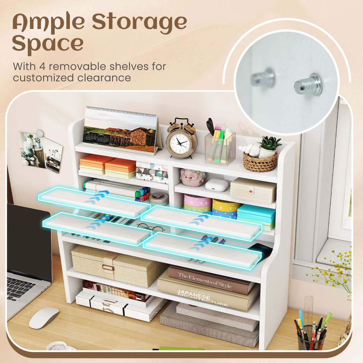 6-Tier Compact Storage Rack with 4 Removable Shelves for Small Spaces Home Office-White-Bookcases-DECOROLALA