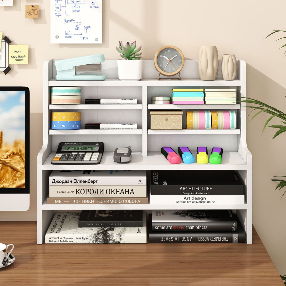 6-Tier Compact Storage Rack with 4 Removable Shelves for Small Spaces Home Office-White-Bookcases-DECOROLALA