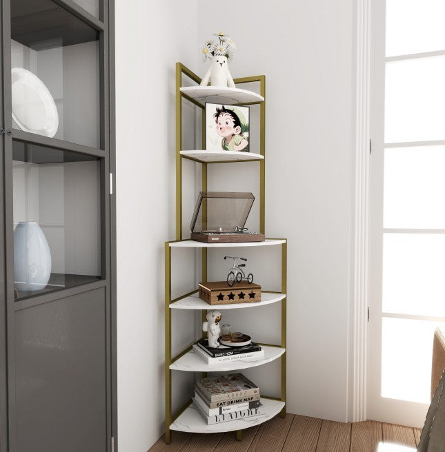6-Tier Corner Open Shelf Modern Bookcase Wood Rack Freestanding-Bookcase-DECOROLALA
