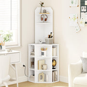 6-Tier Corner Shelf with Charging Station and 2 USB Ports-White-Bookcases-DECOROLALA