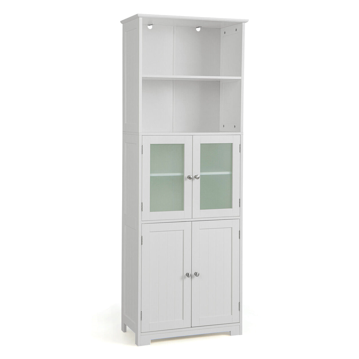 6-Tier Freestanding Bathroom Cabinet - White 64" Tall Storage-Floor Cabinets-DECOROLALA