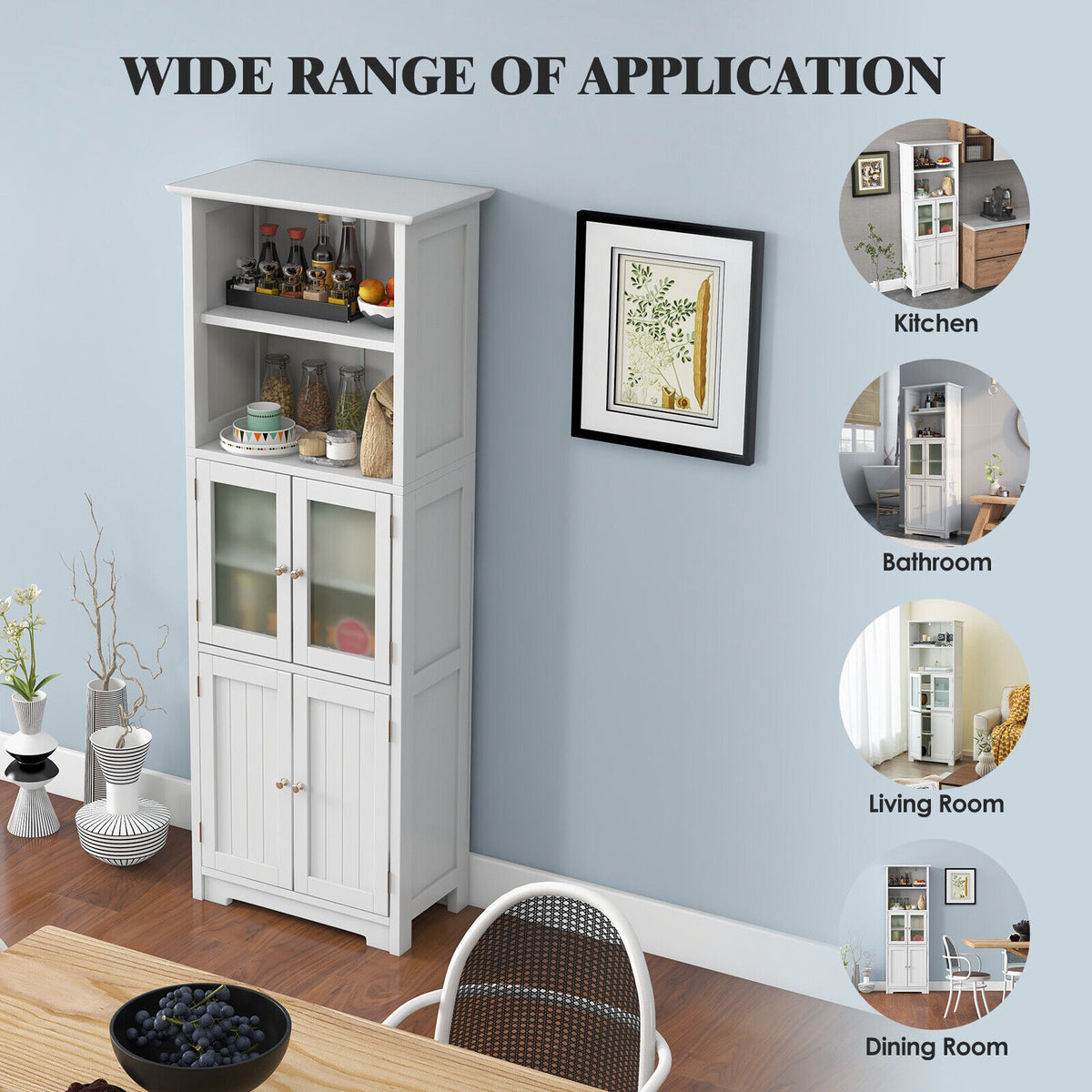 6-Tier Freestanding Bathroom Cabinet - White 64" Tall Storage-Floor Cabinets-DECOROLALA