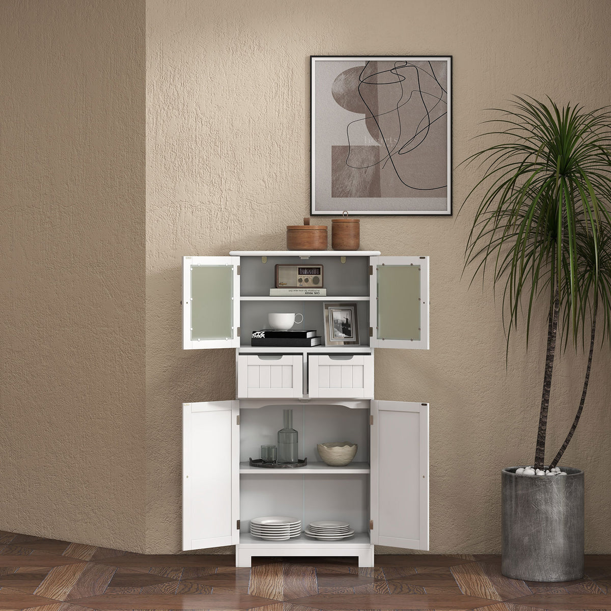 6-Tier Freestanding Bathroom Cabinet - White 64" Tall Storage-Floor Cabinets-DECOROLALA