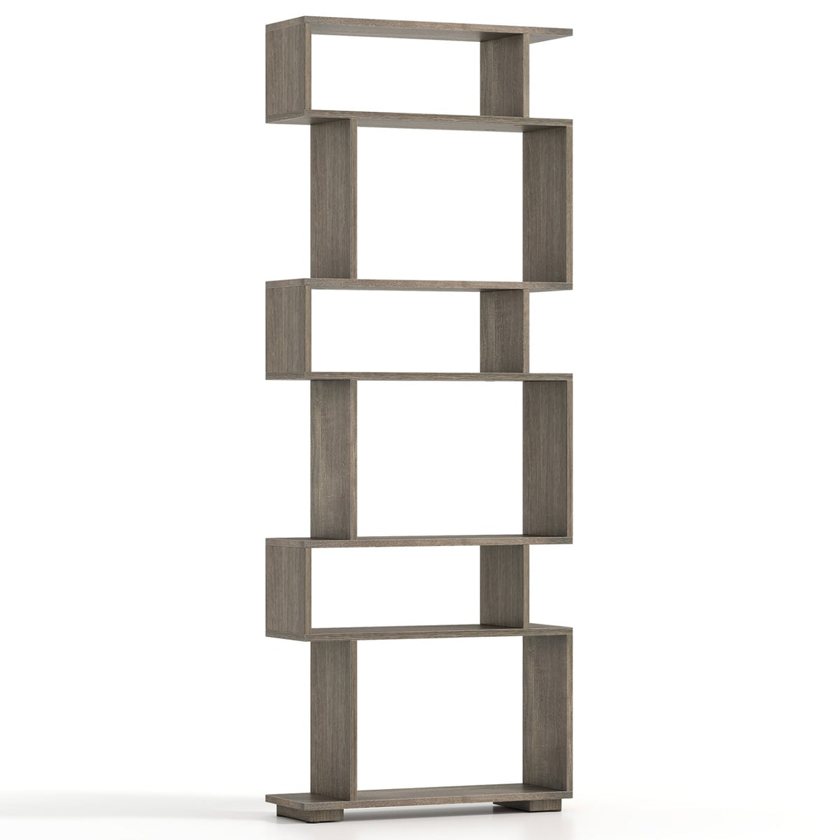 6-Tier Geometric Bookshelf with 2 Anti-Tipping Kits for Home Office-Oak-Bookcases-DECOROLALA