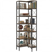 6-Tier L-Shaped Corner Bookshelf - 79" Rustic Brown-Home Furnishings > Storage & Organization > Bookshelves & Bookcases > Display Bookshelves-DECOROLALA