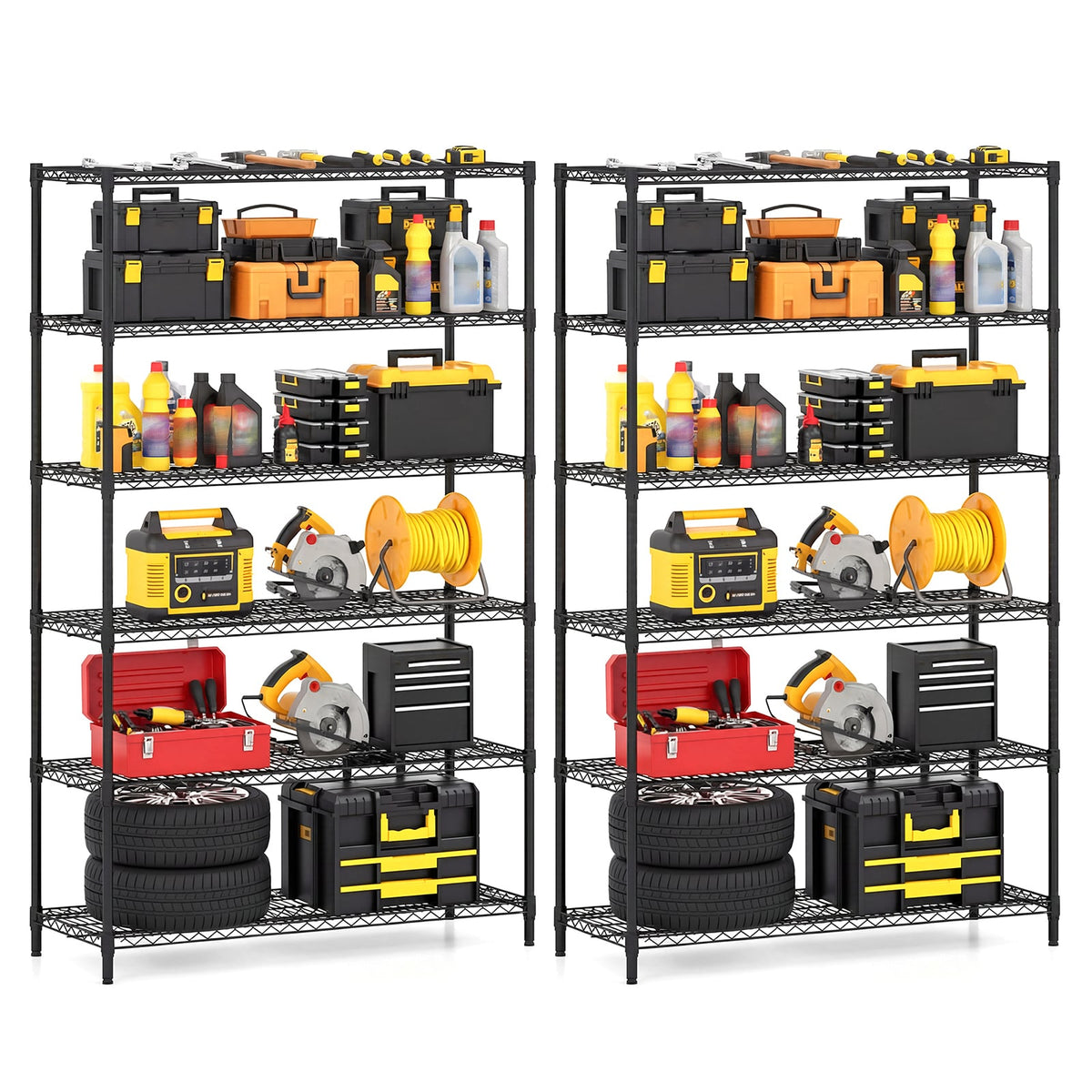 6-Tier Metal Storage Shelving Unit Set of 2 Adjustable Utility Shelf with V-Shaped Wire Rack-Black-Garages-DECOROLALA