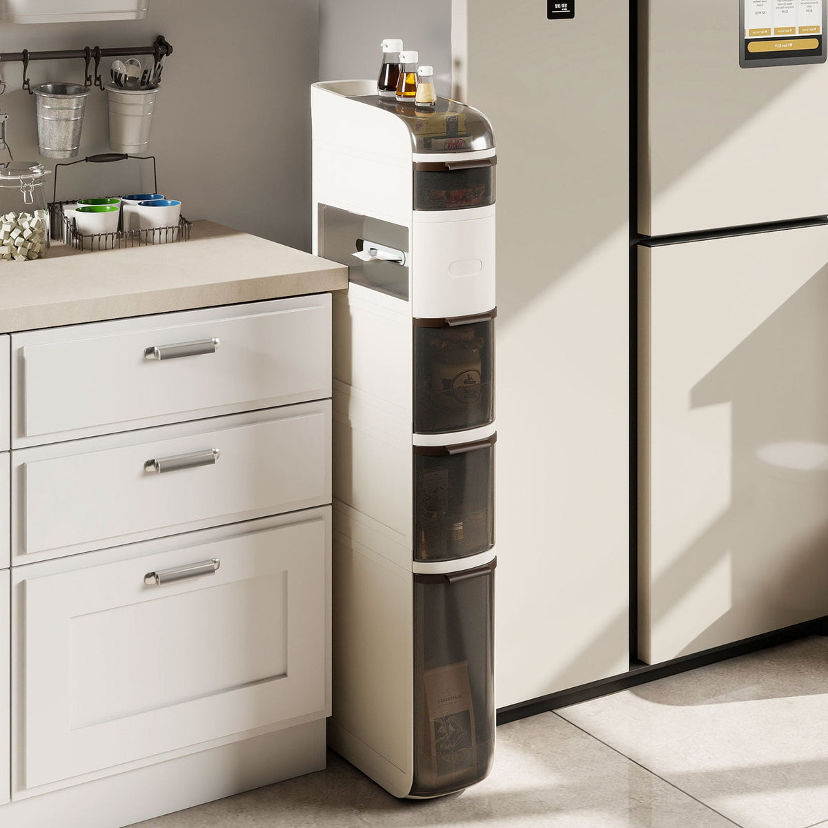 6-Tier Narrow Bathroom Storage Cabinet - 7" White Slim Cart-Floor Cabinets-DECOROLALA