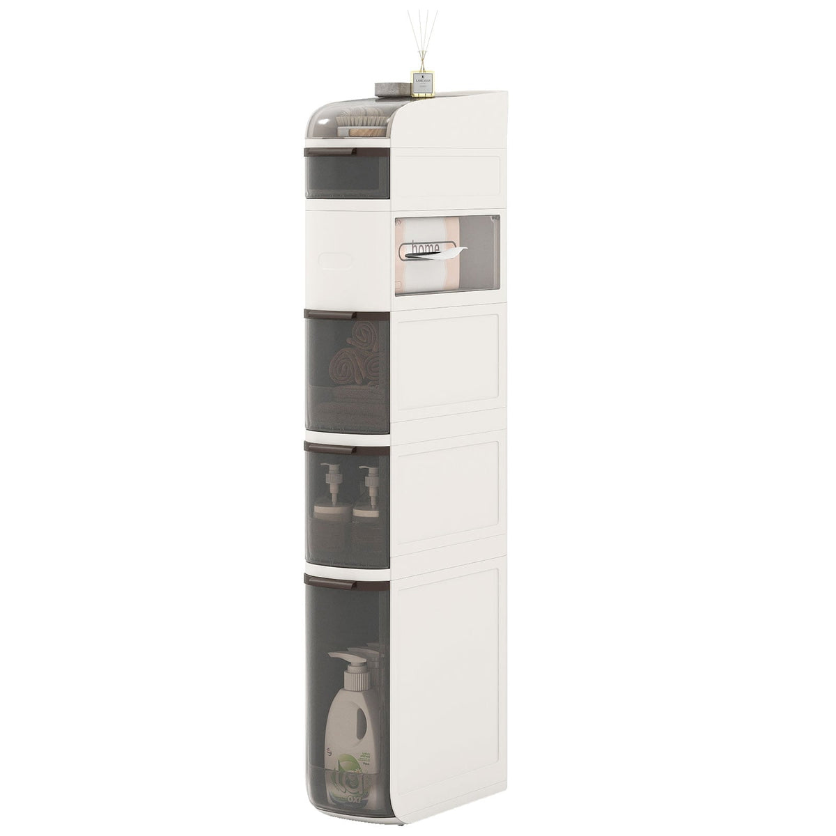 6-Tier Narrow Bathroom Storage Cabinet - 7" White Slim Cart-Floor Cabinets-DECOROLALA