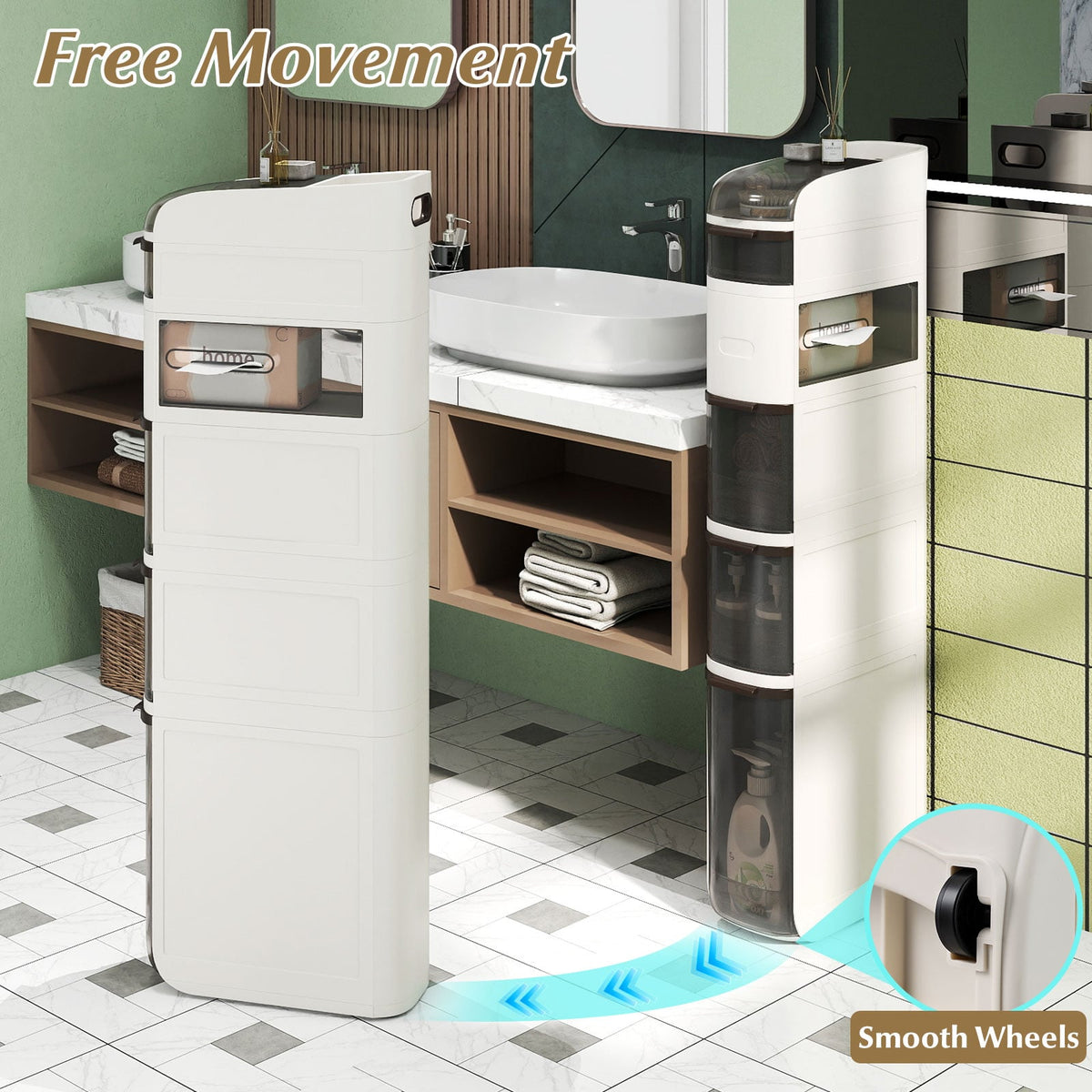 6-Tier Narrow Bathroom Storage Cabinet - 7" White Slim Cart-Floor Cabinets-DECOROLALA