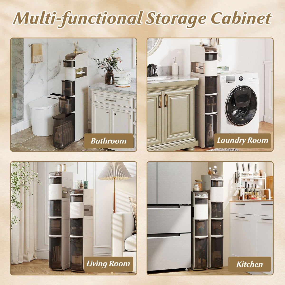 6-Tier Narrow Bathroom Storage Cabinet - 7" White Slim Cart-Floor Cabinets-DECOROLALA