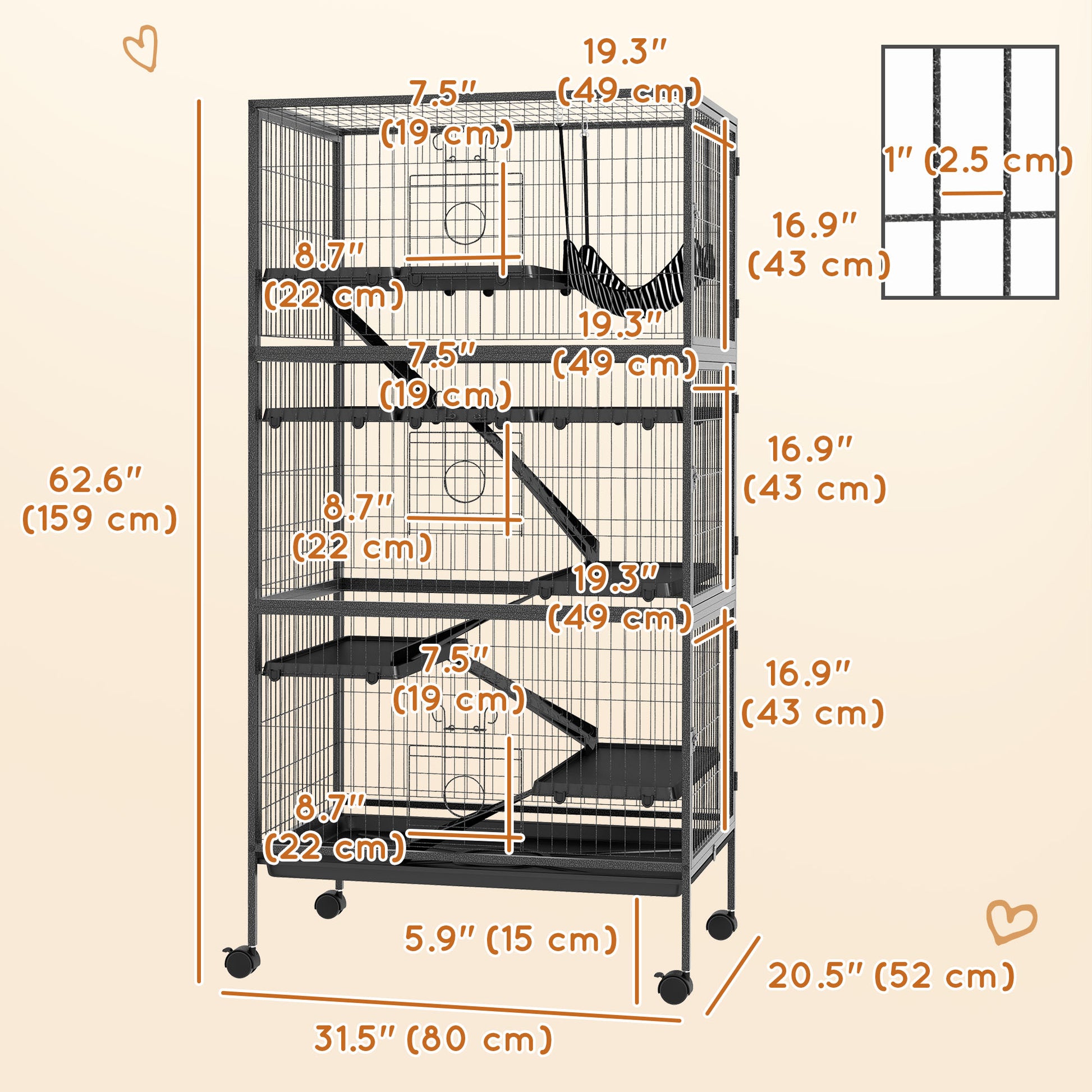 6-Tier Rolling Small Animal Cage - Charcoal Grey-DECOROLALA