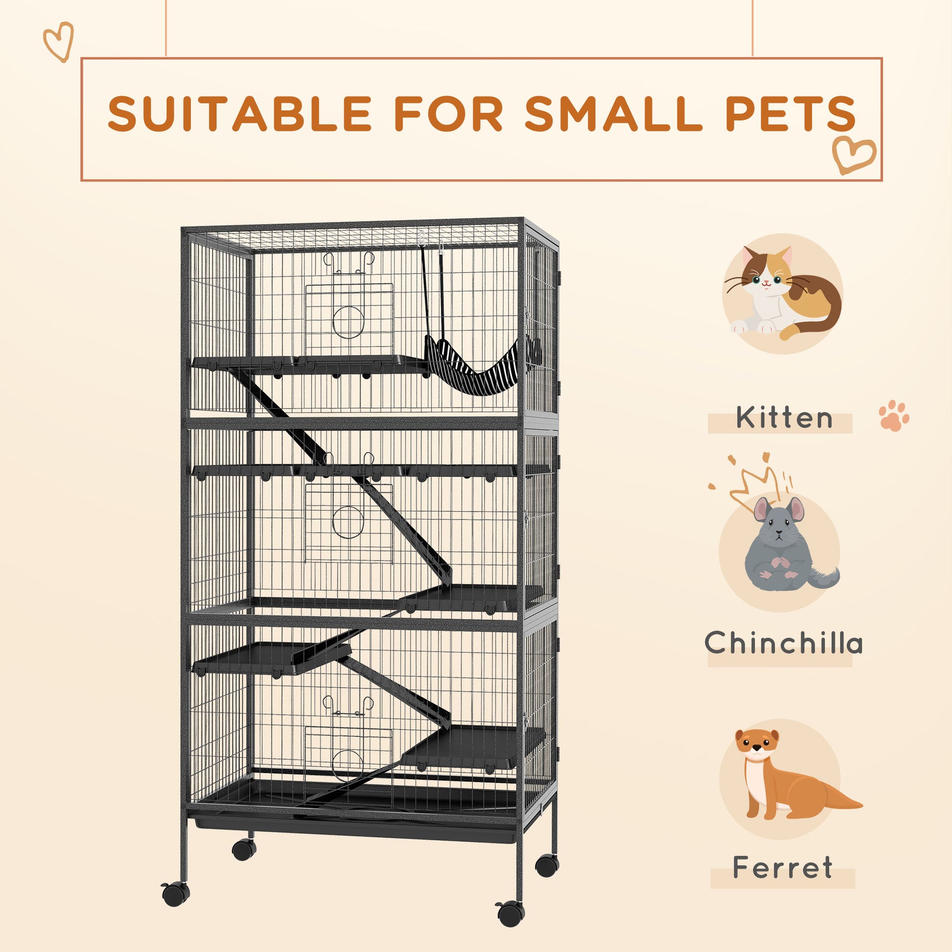 6-Tier Rolling Small Animal Cage - Charcoal Grey-DECOROLALA