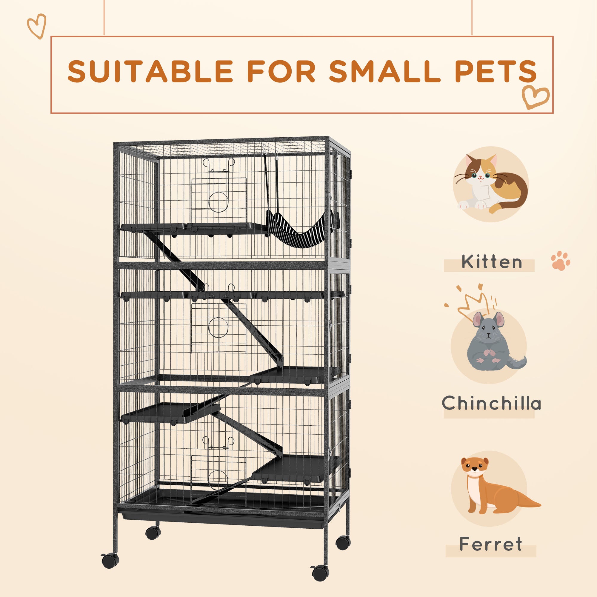 6-Tier Rolling Small Animal Cage - Charcoal Grey-DECOROLALA
