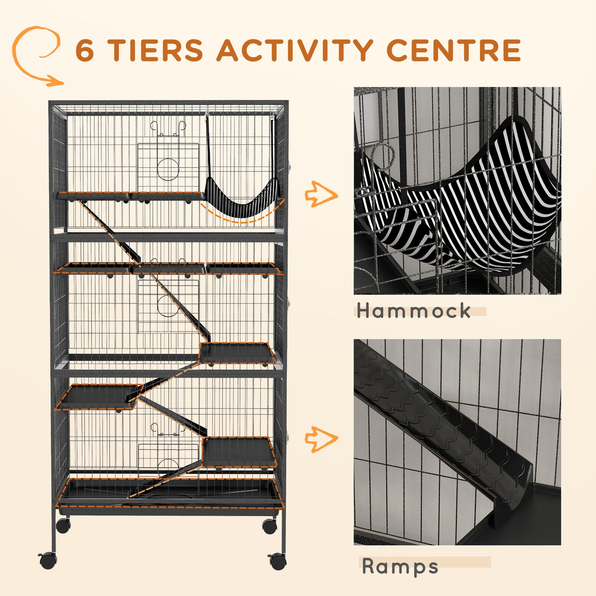 6-Tier Rolling Small Animal Cage - Charcoal Grey-DECOROLALA