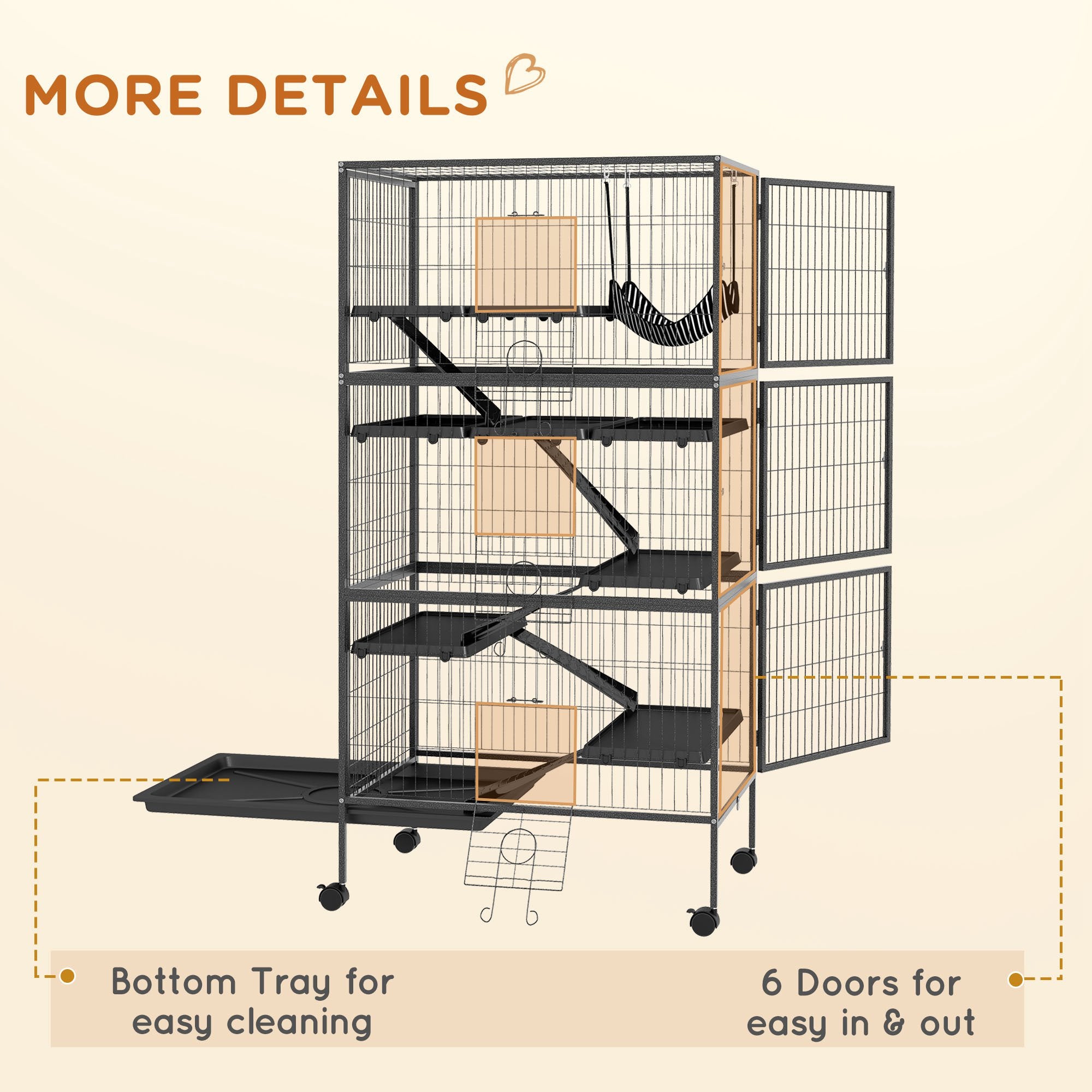 6-Tier Rolling Small Animal Cage - Charcoal Grey-DECOROLALA