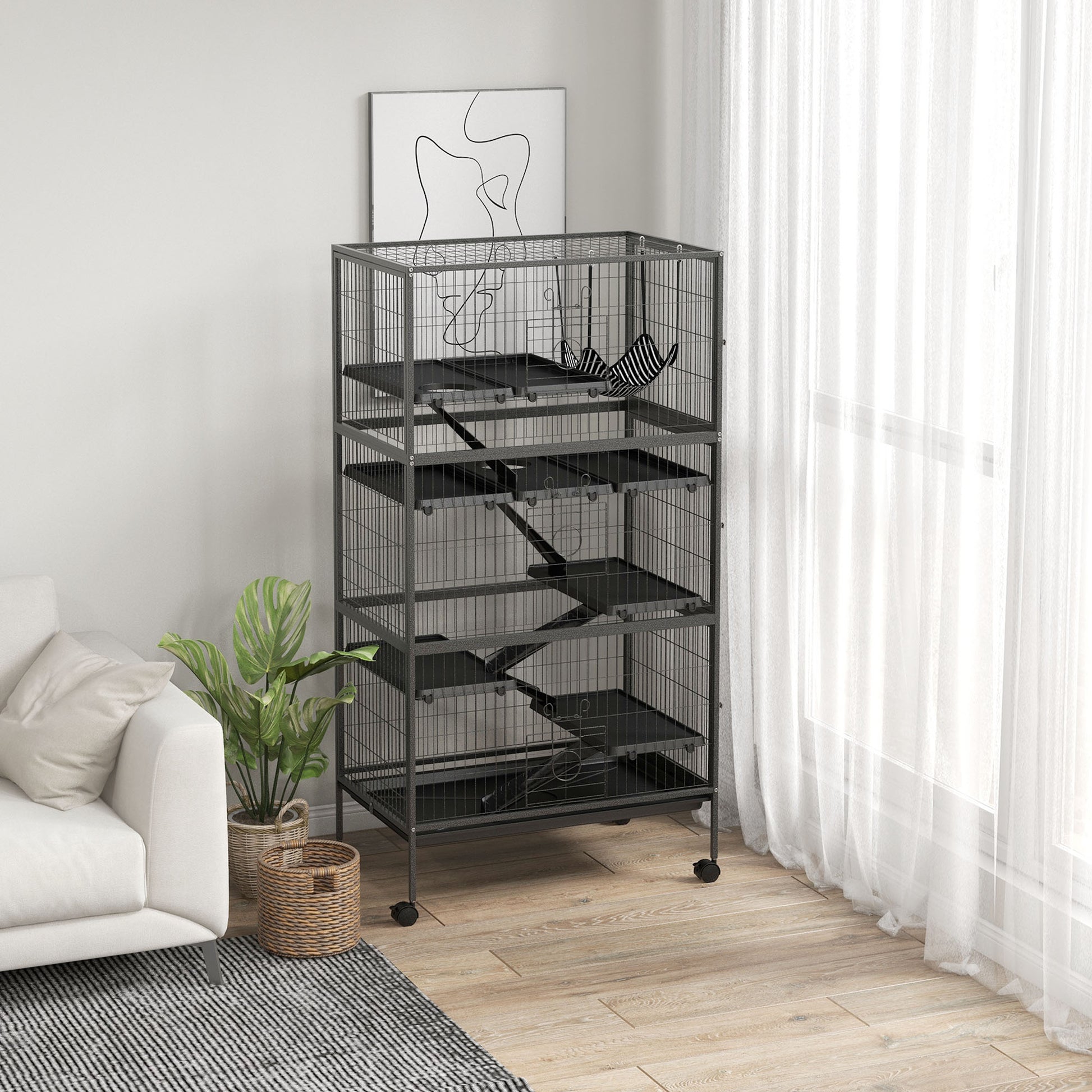 6-Tier Rolling Small Animal Cage - Charcoal Grey-DECOROLALA